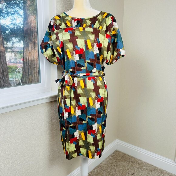 A Dong Silk Dresses & Skirts - A‎ Dong Silk Dress Women's Midi Abstract Print Design Tunic Half Blouson Sleeve